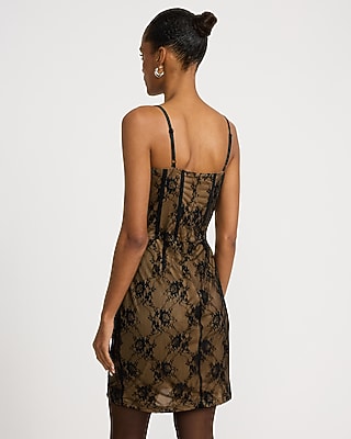 Floral Lace Sweetheart Corset Mini Sheath Dress - thumbnail 3