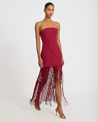 Strapless Fringe Maxi Sheath Dress