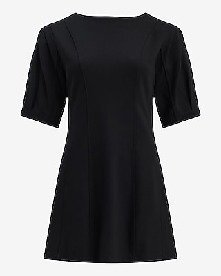 Ponte Crew Neck Pleated Sleeve Mini Sheath Dress - thumbnail 9