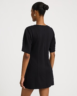 Ponte Crew Neck Pleated Sleeve Mini Sheath Dress - thumbnail 7