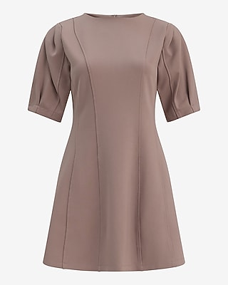 Ponte Crew Neck Pleated Sleeve Mini Sheath Dress - thumbnail 4