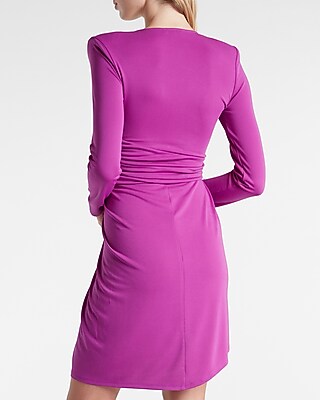 Draped V-neck Strong Shoulder Mini Dress | Express