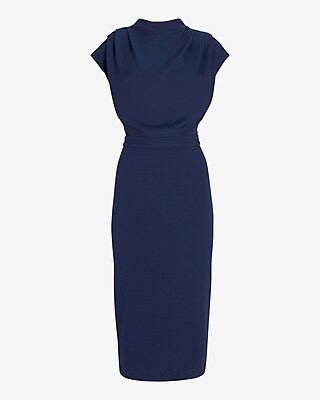 Express Draped Mock Neck Midi Dress