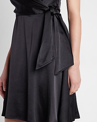 Satin Faux Wrap Tie Waist Mini Dress | Express