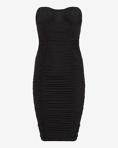 Misbehaved Black Ruched Mesh Bandeau Strapless Dress – Nazz Collection