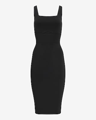 Square Neck Knit Sheath Midi Dress