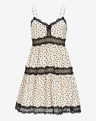 Polka Dot Lace Detailed Trapeze Dress | Express