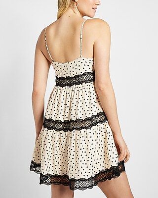 Polka Dot Lace Detailed Trapeze Dress | Express