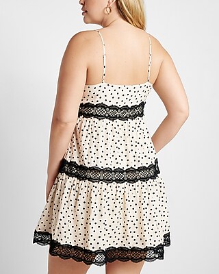 Polka Dot Lace Detailed Trapeze Dress | Express