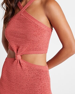Halter Knot Front Cutout Sweater Midi Dress Express