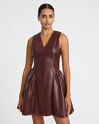 Faux Leather Square Neck Sleeveless Seamed Mini Dress