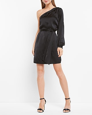 satin tie waist mini dress Quinton Black Satin Long Sleeve Tie Mini Dress - US 2