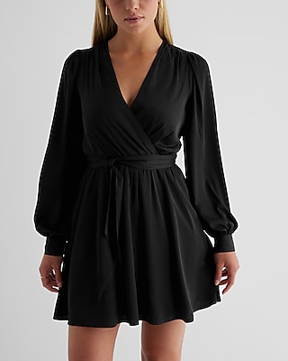 Satin Long Sleeve Tie Waist Mini Dress