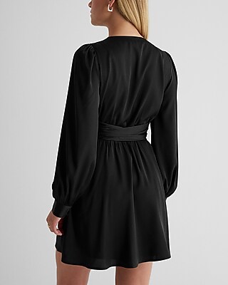 Satin Long Sleeve Tie Waist Mini Dress