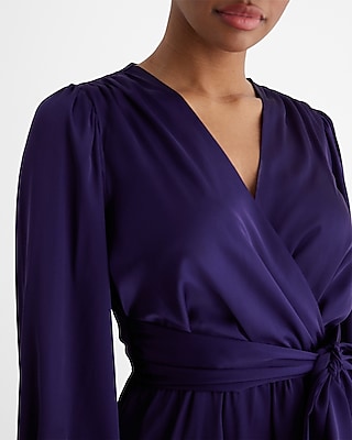 Satin Long Sleeve Tie Waist Mini Dress