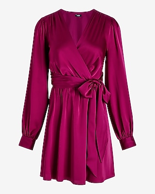 Satin Long Sleeve Tie Waist Mini Dress