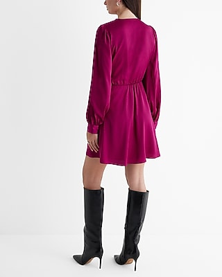Satin Long Sleeve Tie Waist Mini Dress