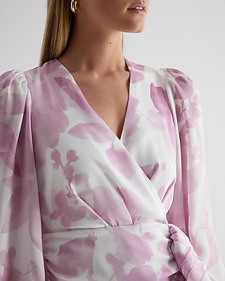 Printed Surplice Long Sleeve Ruffle Mini Dress