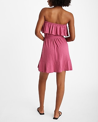 Strapless Ruffle Overlay Tie Waist Mini Dress