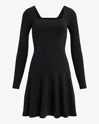 Long Sleeve Square Neck Mini Fit And Flare Dress | Express