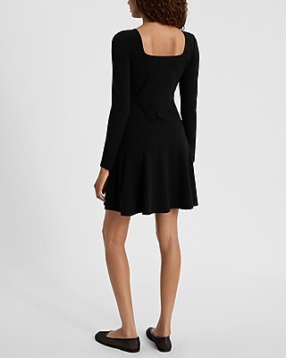 Long Sleeve Square Neck Mini Fit And Flare Dress | Express