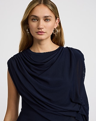 Crew Neck Asymmetrical Cape Mini Sheath Dress