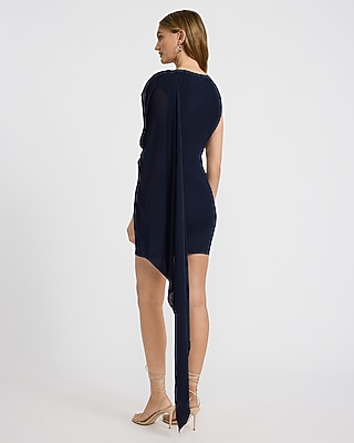Crew Neck Asymmetrical Cape Mini Sheath Dress