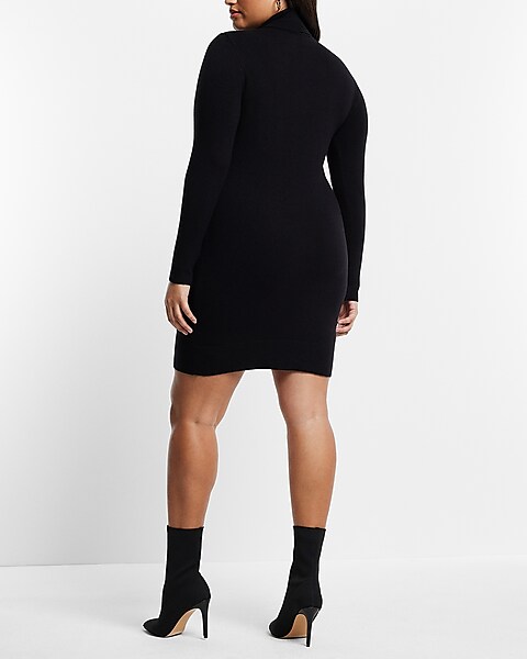 Final Sale Plus Size Mini Turtle Neck Sweater Dress in Black