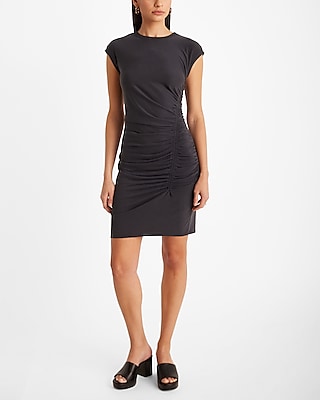 Crew Neck Short Sleeve Ruched Mini T-shirt Dress | Express