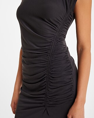 Crew Neck Short Sleeve Ruched Mini T-shirt Dress | Express