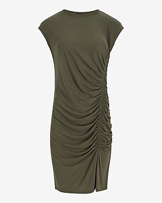 Crew Neck Short Sleeve Ruched Mini T-Shirt Dress