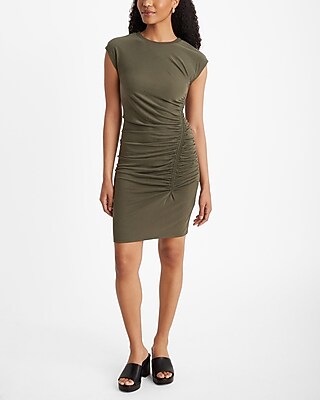 Crew Neck Short Sleeve Ruched Mini T-Shirt Dress