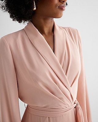 Collared Long Sleeve Tie Waist Tiered Mini Dress