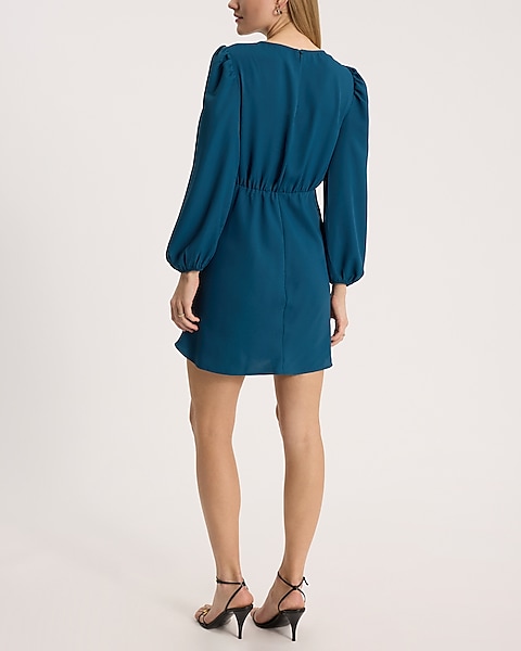 Long Sleeve Ruched Empire Waist Mini Fit And Flare Dress Long Sleeve Ruched Empire Waist Mini Fit And Flare Dress
