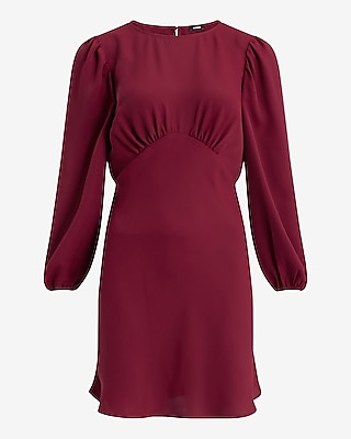 Long Sleeve Ruched Empire Waist Mini Fit and Flare Dress