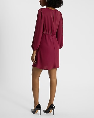 Long Sleeve Ruched Empire Waist Mini Fit and Flare Dress