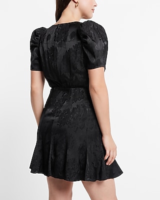 puff sleeve mini jacquard dress