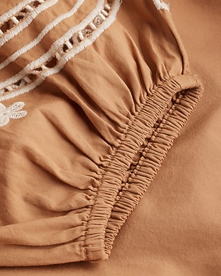 Embroidered Eyelet V-Neck Tie Back Poplin Mini Dress