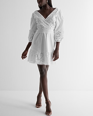 embroidered poplin mini dress Derek Lam Eton Embroidered Poplin Eyelet Spaghetti Strap Pleated Mini Dress | White