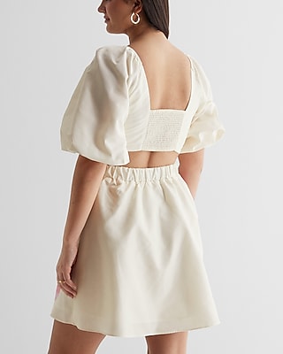 Floral Puff Sleeve Cutout Mini Dress