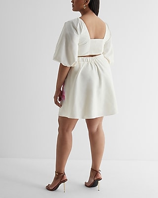 Floral Puff Sleeve Cutout Mini Dress