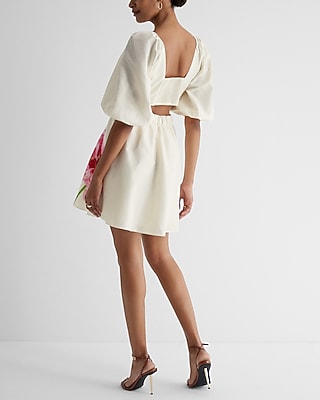 Floral Puff Sleeve Cutout Mini Dress