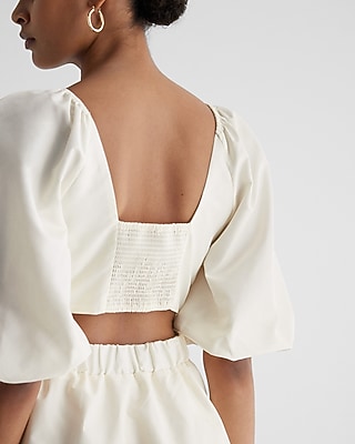 Floral Puff Sleeve Cutout Mini Dress