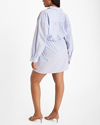 Striped Fitted Poplin Long Sleeve Mini Shirt Dress