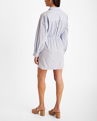 Striped Fitted Poplin Long Sleeve Mini Shirt Dress