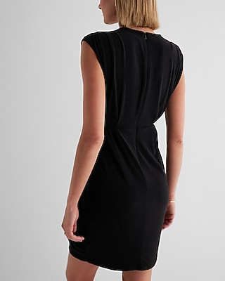 V-Neck Faux Wrap Pleated Mini Sheath Dress