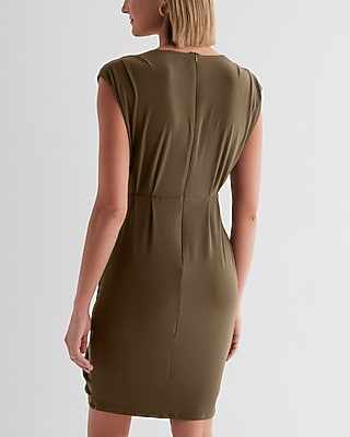 V-Neck Faux Wrap Pleated Mini Sheath Dress