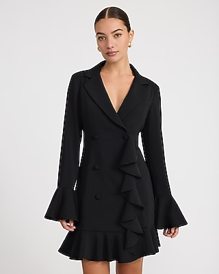 Double Breasted Long Sleeve Ruffle Blazer Mini Dress