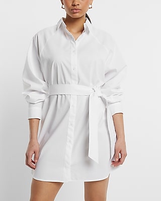 Striped Fitted Poplin Long Sleeve Mini Shirt Dress