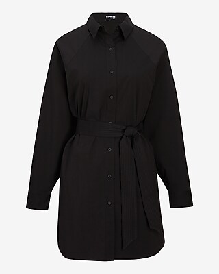 boyfriend shirt dress black Norma Kamali Super Oversized Boyfriend Shirt Flared Mini Dress in Black